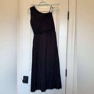 Ted Baker Black One-Shoulder Pleated Midi Dress